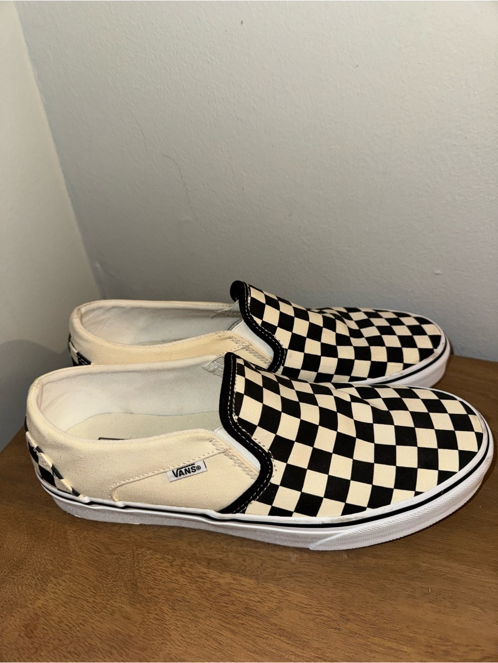 Vans Checkerboard Slip-On in Black and Beige - Picture 3 of 6